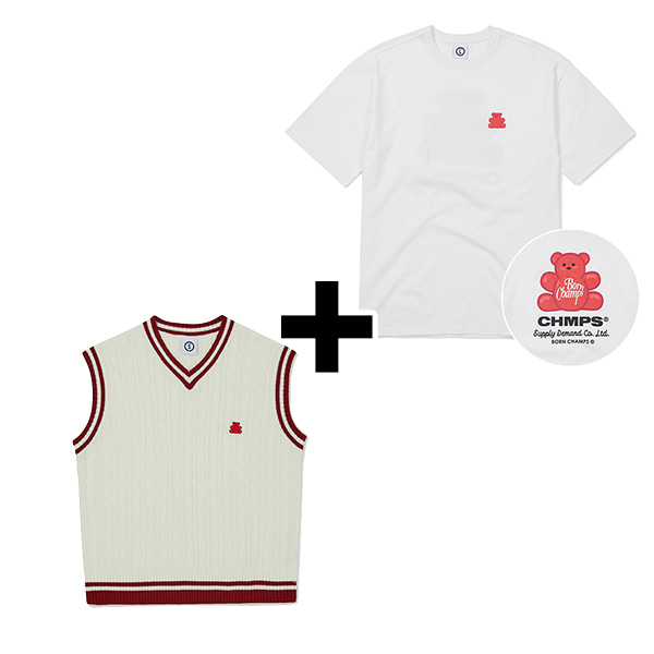 JELLY BEAR KNIT VEST &amp; TEE SET PACKAGE RED